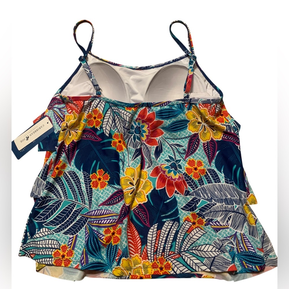 Caribbean Joe Women’s Multicolor Floral Power Swim Tanking, Sz 8 - Picture 2 of 9